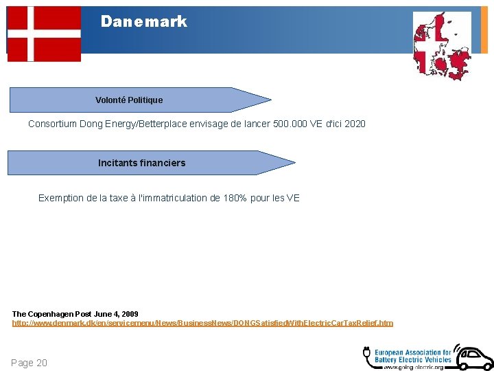 Danemark Volonté Politique Consortium Dong Energy/Betterplace envisage de lancer 500. 000 VE d'ici 2020