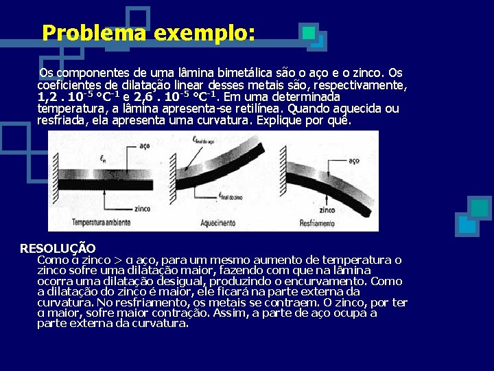 Problema exemplo: Os componentes de uma lâmina bimetálica são o aço e o zinco.