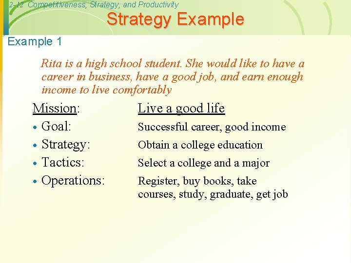 2 -12 Competitiveness, Strategy, and Productivity Strategy Example 1 Rita is a high school