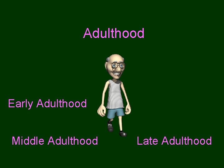 Adulthood Early Adulthood Middle Adulthood Late Adulthood 