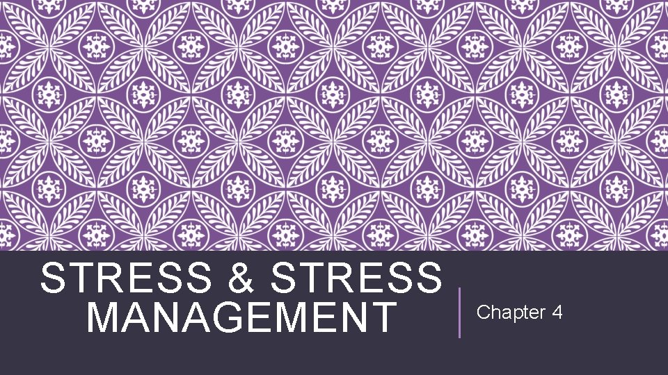 STRESS & STRESS MANAGEMENT Chapter 4 