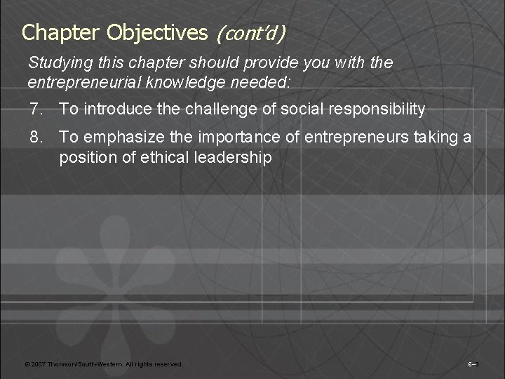 Chapter Objectives (cont’d) Studying this chapter should provide you with the entrepreneurial knowledge needed: