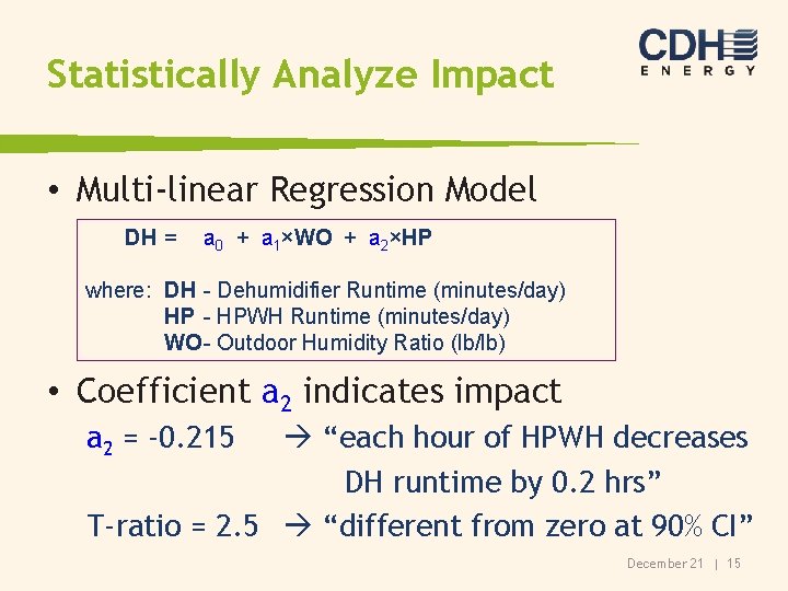Statistically Analyze Impact • Multi-linear Regression Model DH = a 0 + a 1×WO