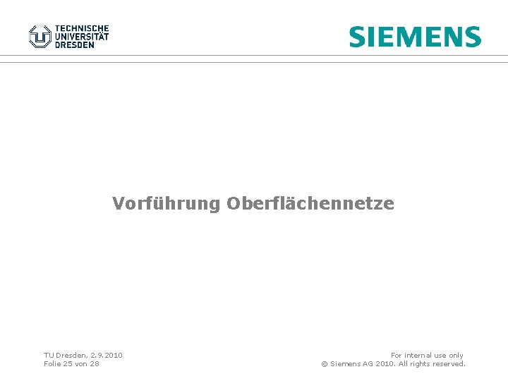 Vorführung Oberflächennetze TU Dresden, 2. 9. 2010 Folie 25 von 28 For internal use