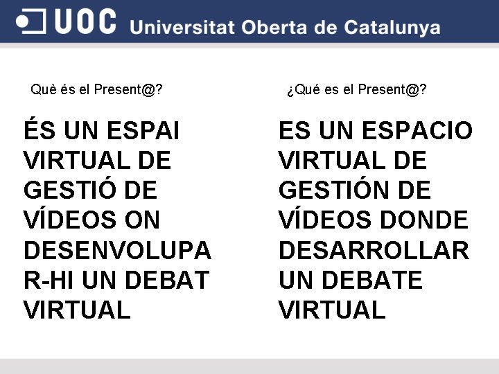 Què és el Present@? ÉS UN ESPAI VIRTUAL DE GESTIÓ DE VÍDEOS ON DESENVOLUPA