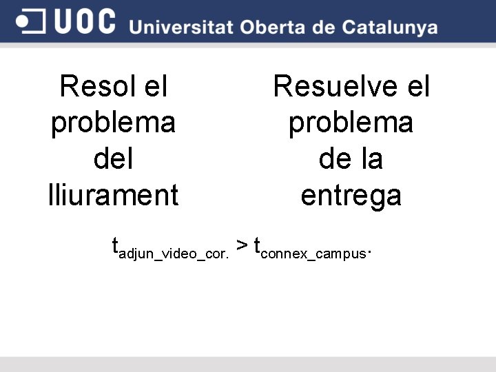 Resol el problema del lliurament Resuelve el problema de la entrega tadjun_video_cor. > tconnex_campus.