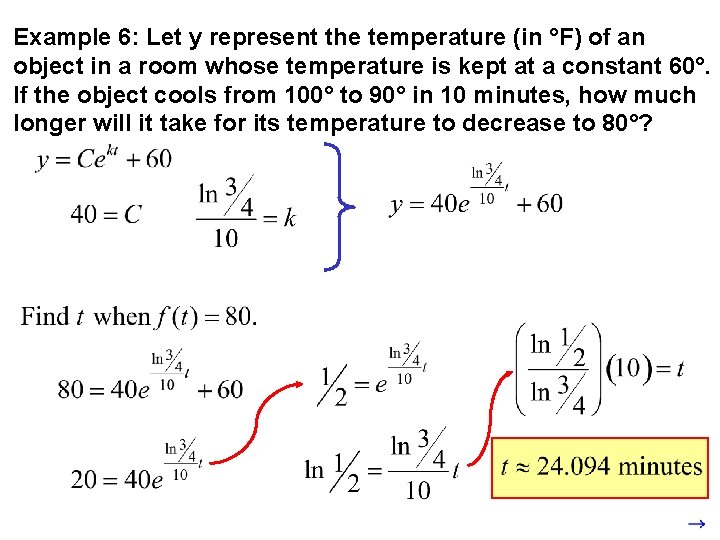 Example 6: Let y represent the temperature (in °F) of an object in a