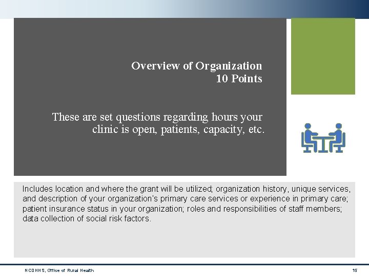 Overview of Organization 10 Points These are set questions regarding hours your clinic is