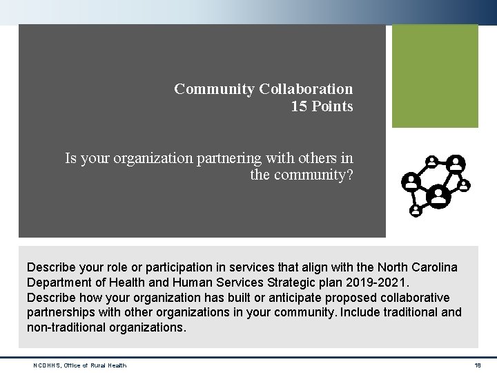 Community Collaboration 15 Points Is your organization partnering with others in the community? Describe
