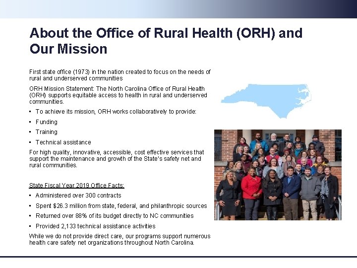 About the Office of Rural Health (ORH) and Our Mission First state office (1973)