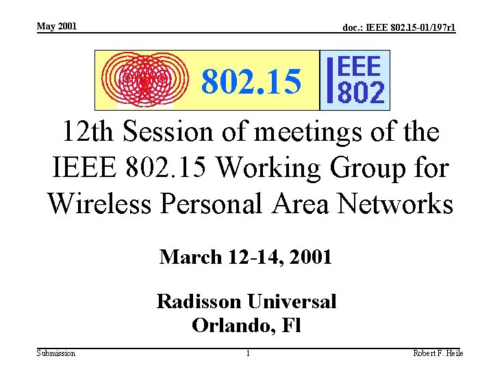 May 2001 doc. : IEEE 802. 15 -01/197 r 1 802. 15 12 th