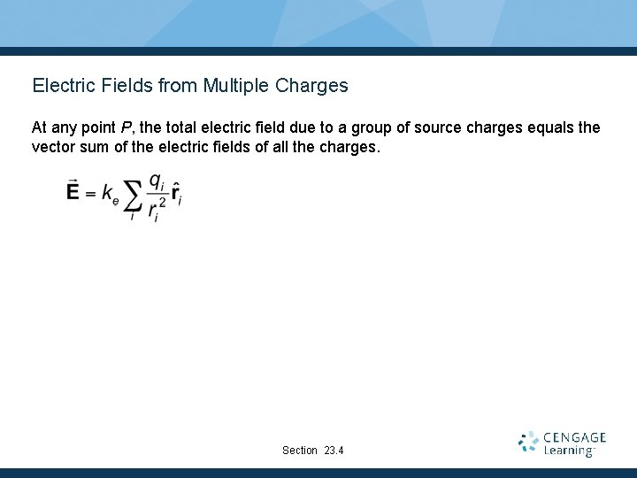 Electric Fields from Multiple Charges At any point P, the total electric field due