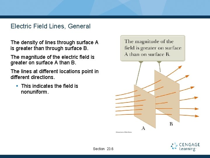 Electric Field Lines, General The density of lines through surface A is greater than