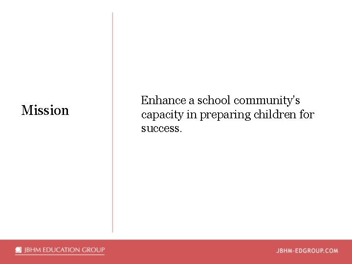 Mission Enhance a school community’s capacity in preparing children for success. 