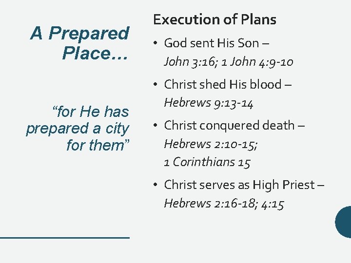 A Prepared Place… “for He has prepared a city for them” Execution of Plans