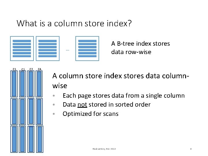 What is a column store index? … C 1 C 2 C 3 C