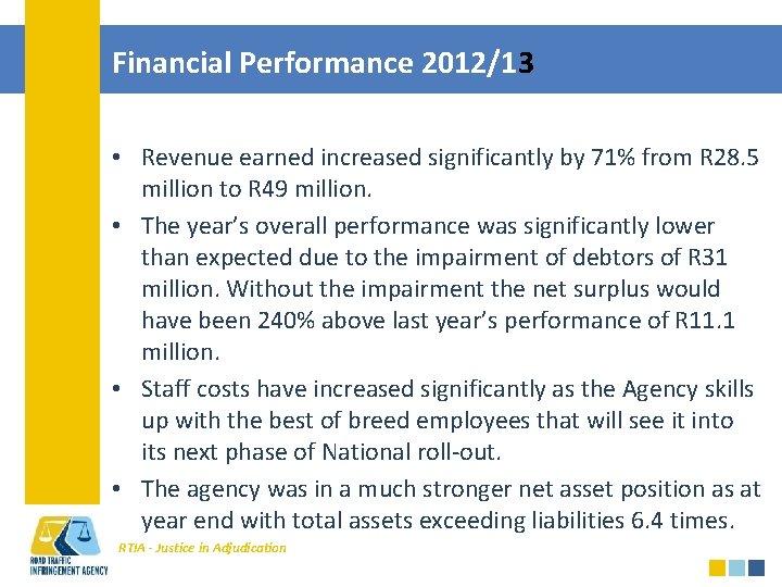 Financial Performance 2012/13 • Revenue earned increased significantly by 71% from R 28. 5