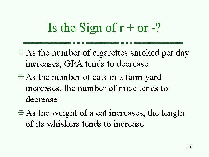 Is the Sign of r + or -? As the number of cigarettes smoked