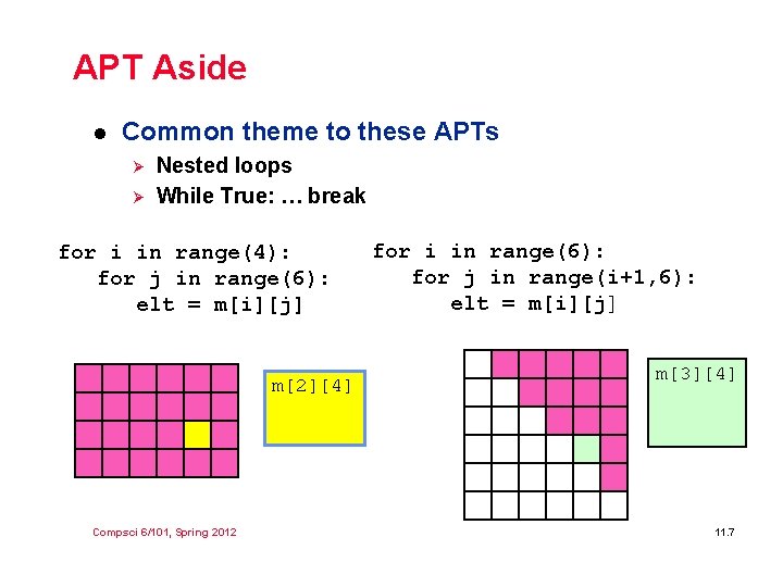 APT Aside l Common theme to these APTs Ø Ø Nested loops While True: