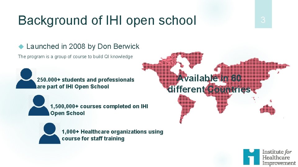 Background of IHI open school Launched in 2008 by Don Berwick The program is Background of IHI open school Launched in 2008 by Don Berwick The program is