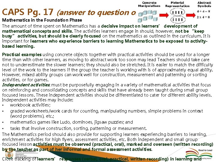 CAPS Pg. 17 (answer to question on the chat) Mathematics in the Foundation Phase