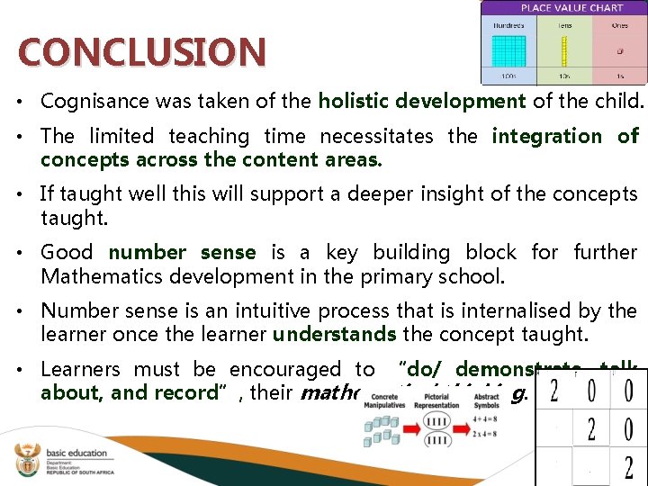 CONCLUSION • Cognisance was taken of the holistic development of the child. • The