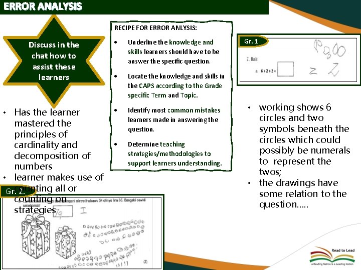 ERROR ANALYSIS RECIPE FOR ERROR ANLYSIS: Discuss in the chat how to assist these
