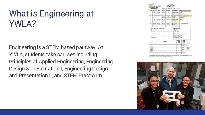 What is Engineering at YWLA? Engineering is a STEM based pathway. At YWLA, students