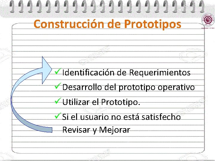 Construcción de Prototipos ü Identificación de Requerimientos ü Desarrollo del prototipo operativo ü Utilizar