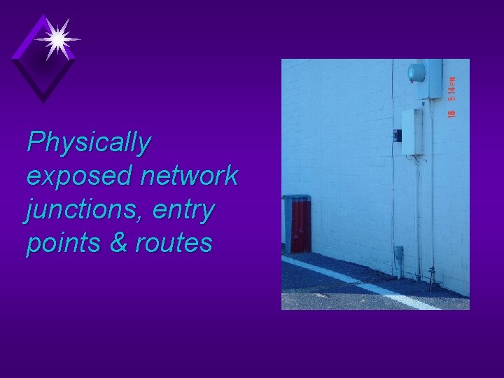 Physically exposed network junctions, entry points & routes 