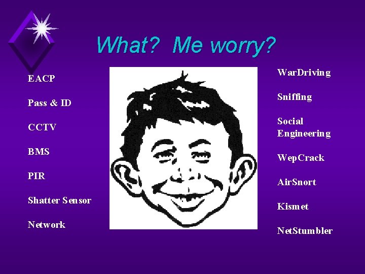 What? Me worry? EACP Pass & ID CCTV BMS PIR Shatter Sensor Network War.