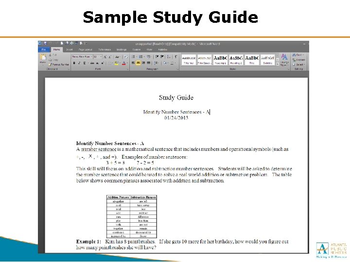 Sample Study Guide 