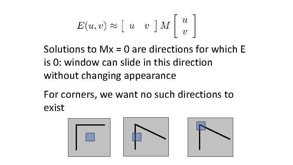 Solutions to Mx = 0 are directions for which E is 0: window can