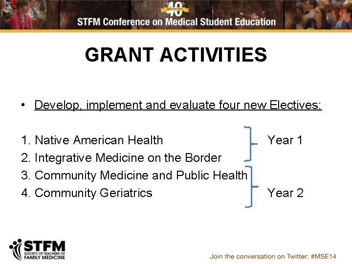 GRANT ACTIVITIES • Develop, implement and evaluate four new Electives: 1. Native American Health