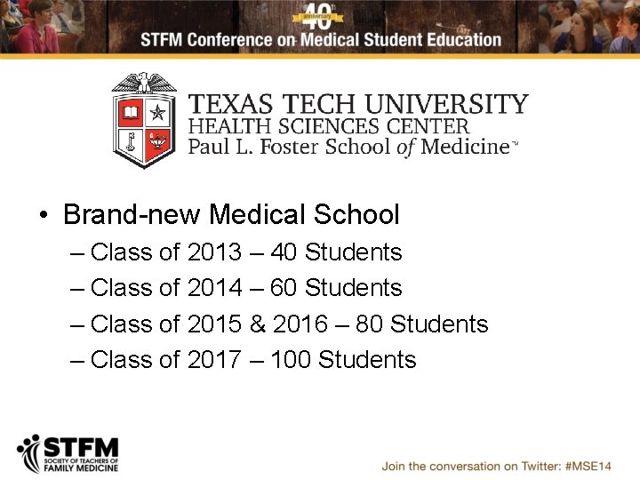  • Brand-new Medical School – Class of 2013 – 40 Students – Class