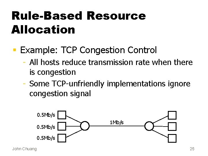 Rule-Based Resource Allocation § Example: TCP Congestion Control - All hosts reduce transmission rate