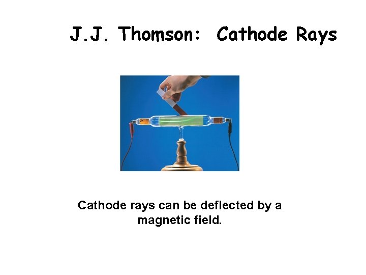 J. J. Thomson: Cathode Rays Cathode rays can be deflected by a magnetic field. J. J. Thomson: Cathode Rays Cathode rays can be deflected by a magnetic field.