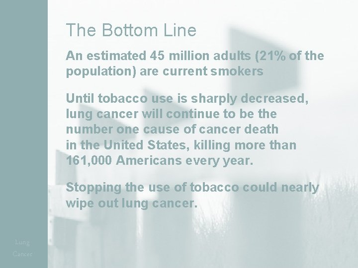 The Bottom Line An estimated 45 million adults (21% of the population) are current