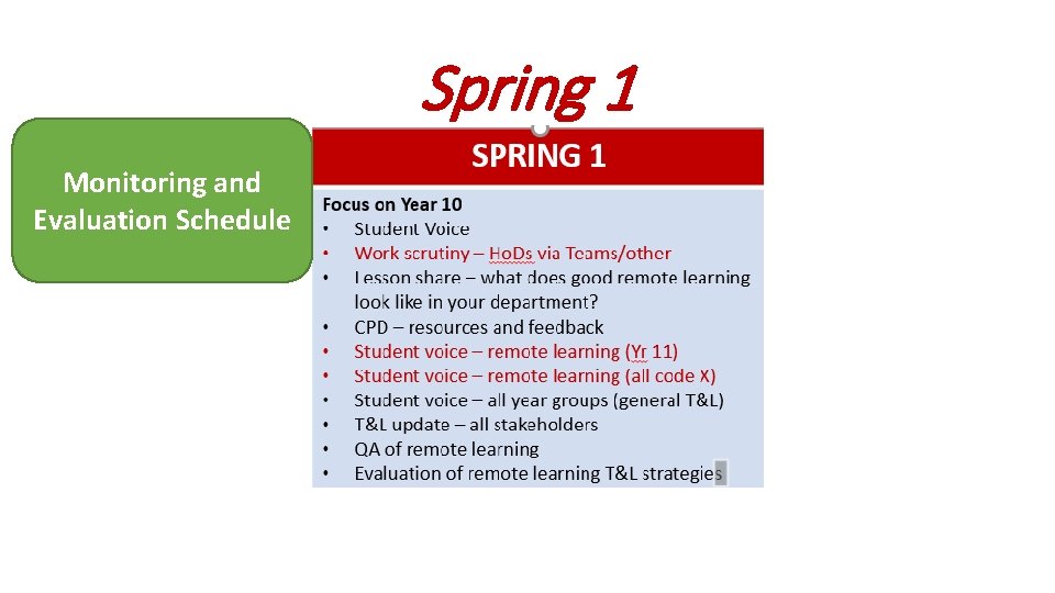 Spring 1 Monitoring and Evaluation Schedule 