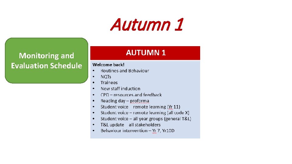 Autumn 1 Monitoring and Evaluation Schedule 