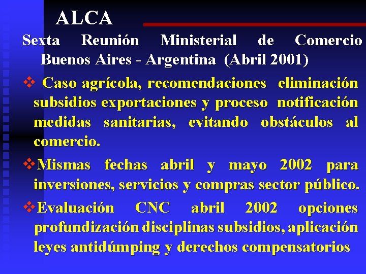 ALCA Sexta Reunión Ministerial de Comercio Buenos Aires - Argentina (Abril 2001) v Caso