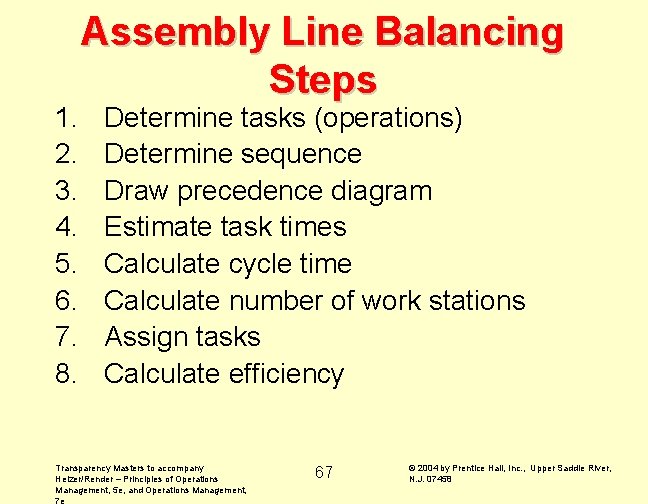 1. 2. 3. 4. 5. 6. 7. 8. Assembly Line Balancing Steps Determine tasks 1. 2. 3. 4. 5. 6. 7. 8. Assembly Line Balancing Steps Determine tasks