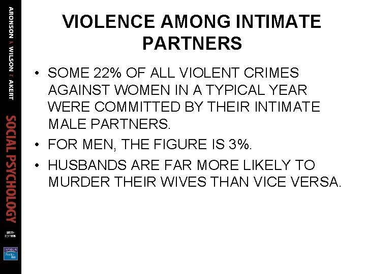 VIOLENCE AMONG INTIMATE PARTNERS • SOME 22% OF ALL VIOLENT CRIMES AGAINST WOMEN IN