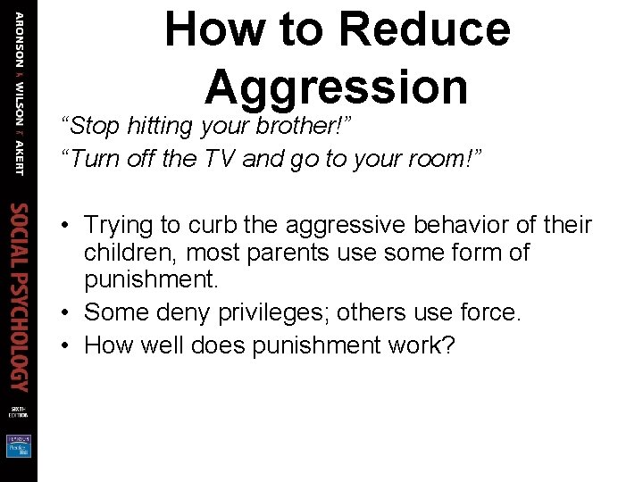 How to Reduce Aggression “Stop hitting your brother!” “Turn off the TV and go