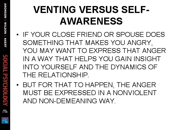 VENTING VERSUS SELFAWARENESS • IF YOUR CLOSE FRIEND OR SPOUSE DOES SOMETHING THAT MAKES