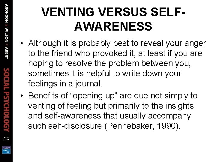 VENTING VERSUS SELFAWARENESS • Although it is probably best to reveal your anger to