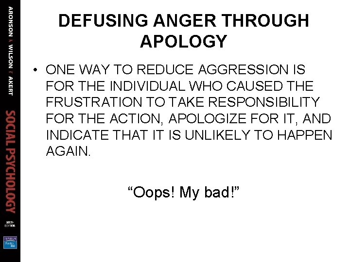 DEFUSING ANGER THROUGH APOLOGY • ONE WAY TO REDUCE AGGRESSION IS FOR THE INDIVIDUAL