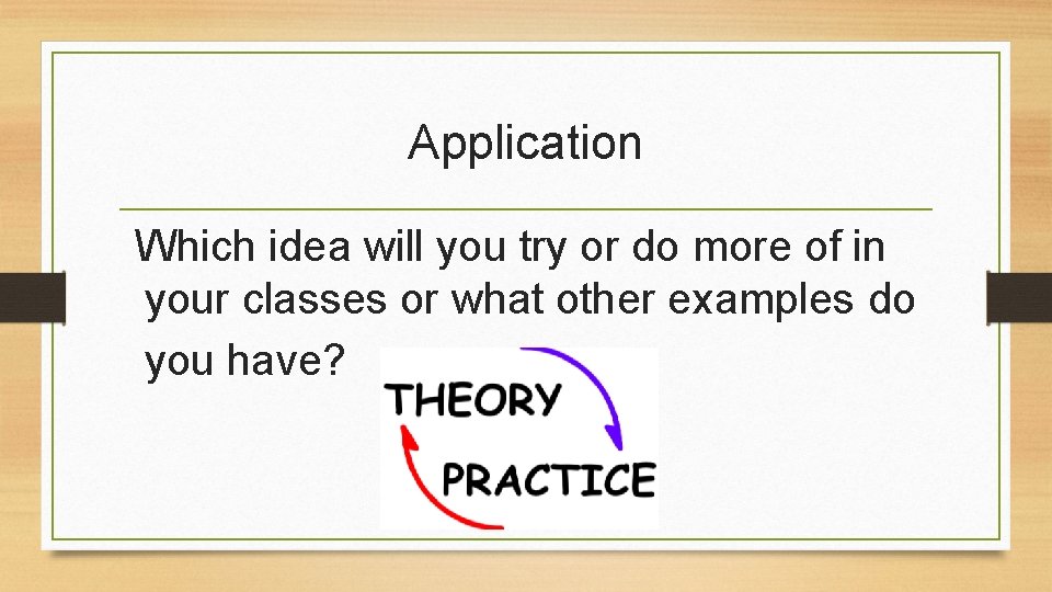 Application Which idea will you try or do more of in your classes or