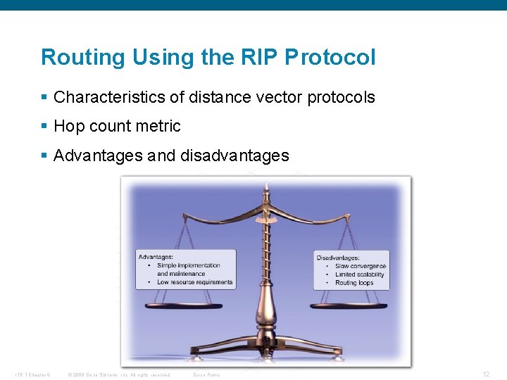 Routing Using the RIP Protocol § Characteristics of distance vector protocols § Hop count