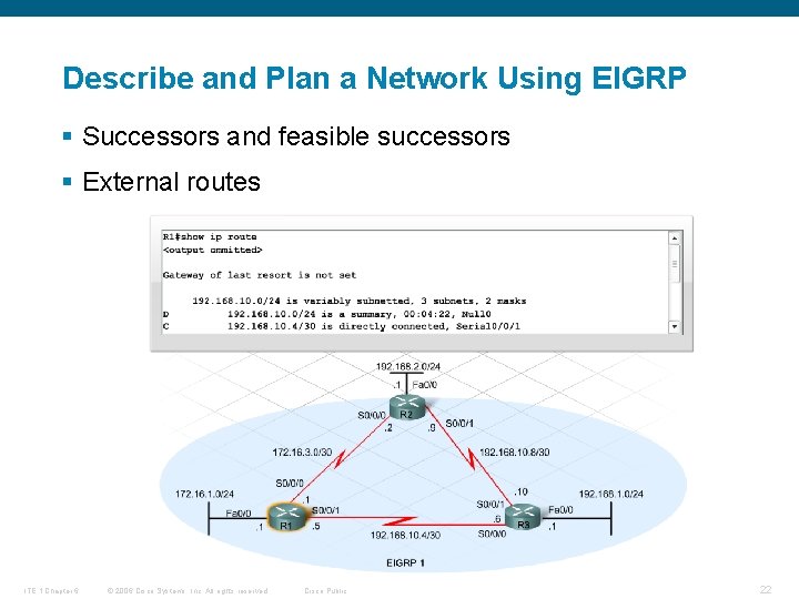 Describe and Plan a Network Using EIGRP § Successors and feasible successors § External